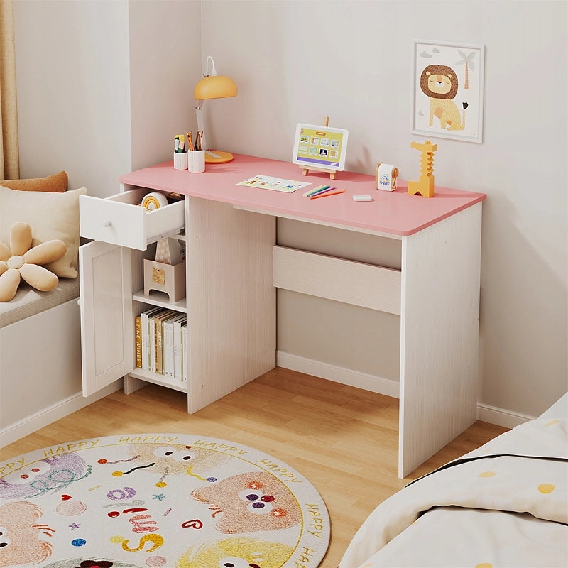 SCrivania bianca con cassetto e armadietto per bambina con piano rosa capiente 110 cm