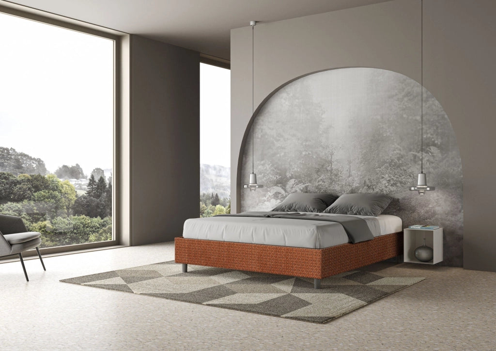 Letto Matrimoniale Sommier 160x200 cm con Rete e Contenitore Azelia Labirinto 04 Arancione