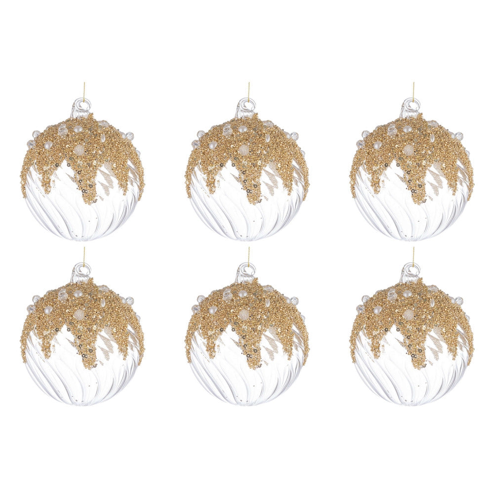 Palline di Natale in Vetro Trasparenti con Decorazioni Oro Beautity Diametro: 80 mm