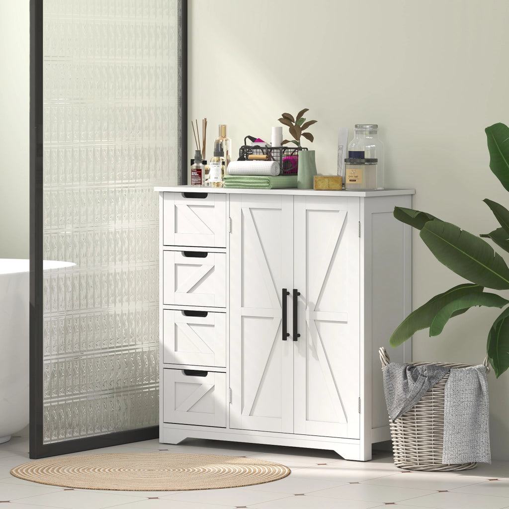 Mobile Bagno con 4 Cassetti e Anta ¨C zephmum ¨C Bianco 81.2x30x83.8 cm