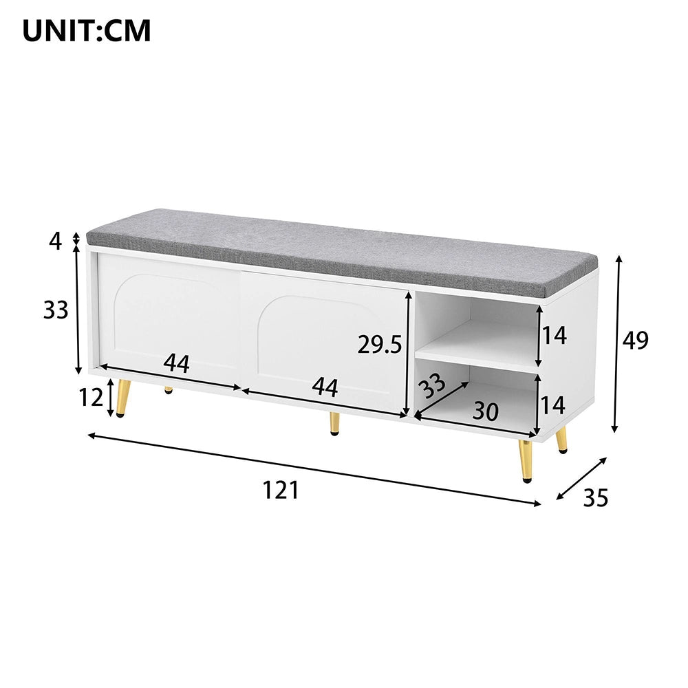 Panchina porta scarpe con seduta - Xylo - ripiani, bianco, L121xP35xH49 cm