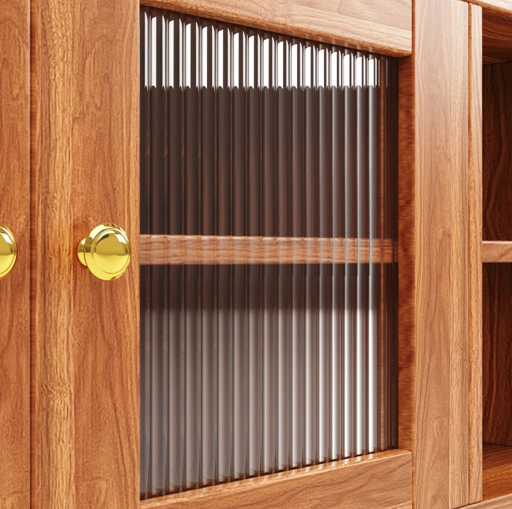 Credenza alta in MDF con vetro scanalato e portabottiglie