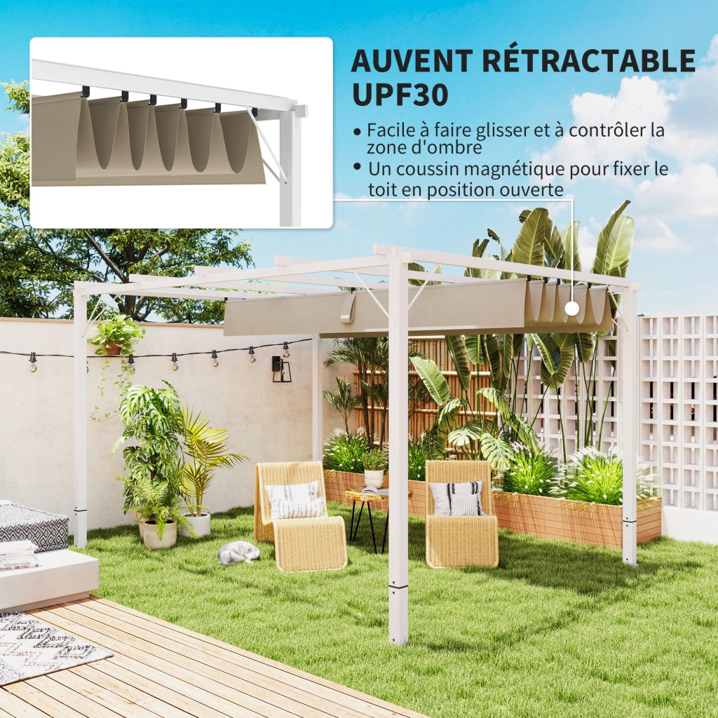Pergola da giardino ¨C zephmum ¨C alluminio, bianco, 3x4m, toit r¨¦tractable