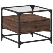 Tavolino salotto | Tavolino da caff¨¨ | Tavolino da Soggiorno con Ante in Vetro Rovere Marrone 50x50x45 cm