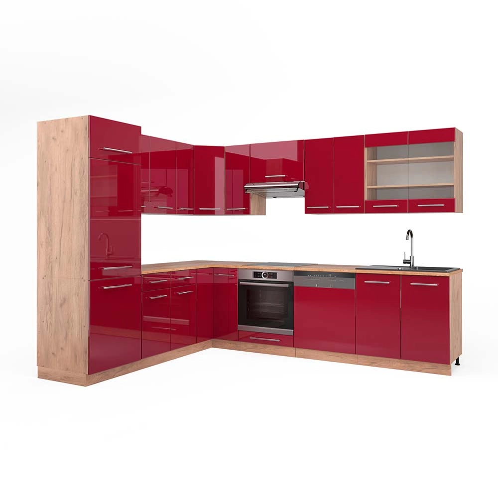 Cucina angolare completa Fame-Line Bordeaux lucido/Rovere dorato 227 x 60 cm, PL Rovere Vicco