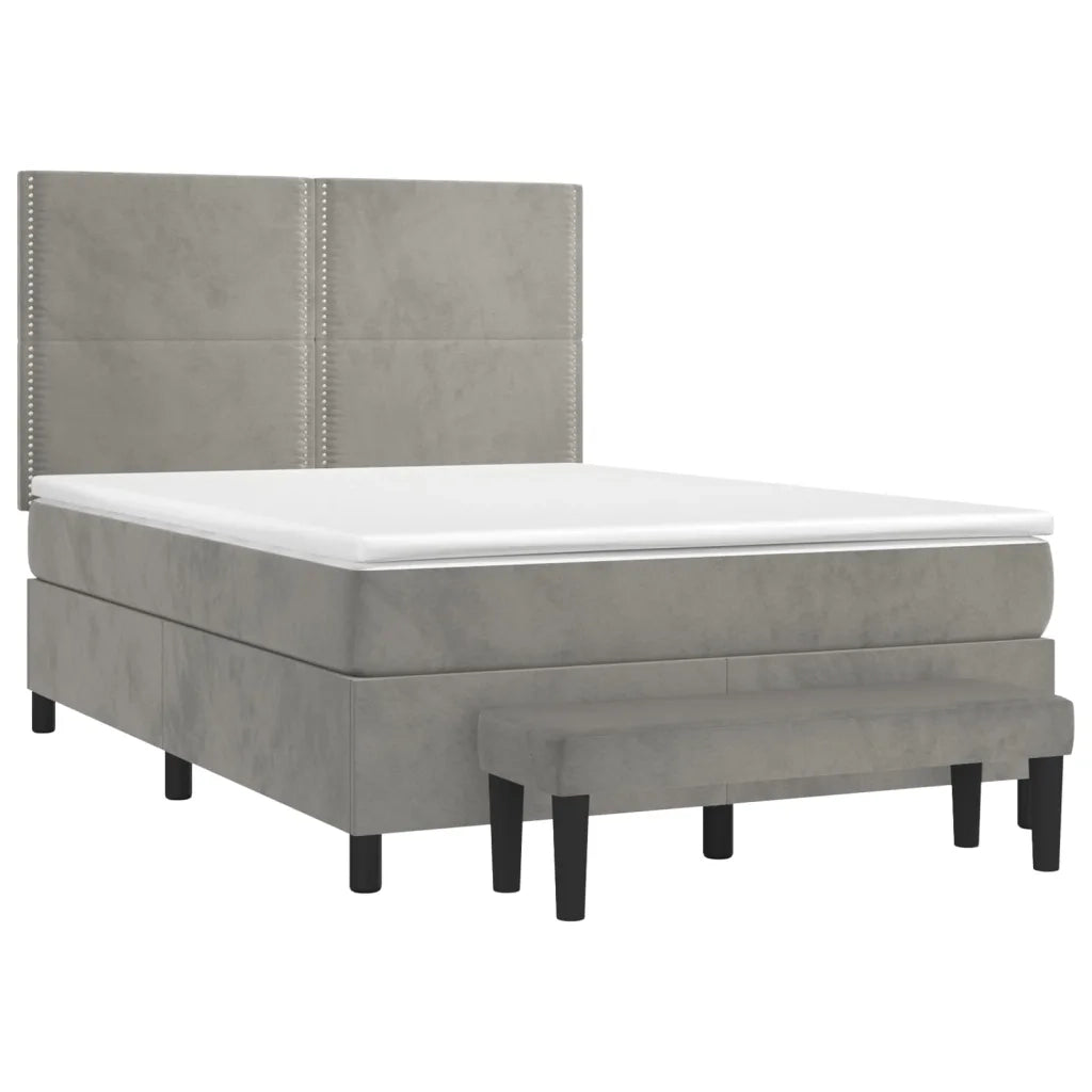 Giroletto a Molle con Materasso Grigio Chiaro 140x190cm Velluto 3137779