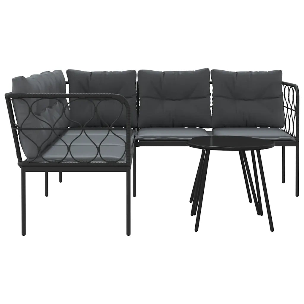 Set Divano da Giardino con Cuscini-Sofa da Giardino-Divanetto da esterno Nero Acciaio e Textilene 529004