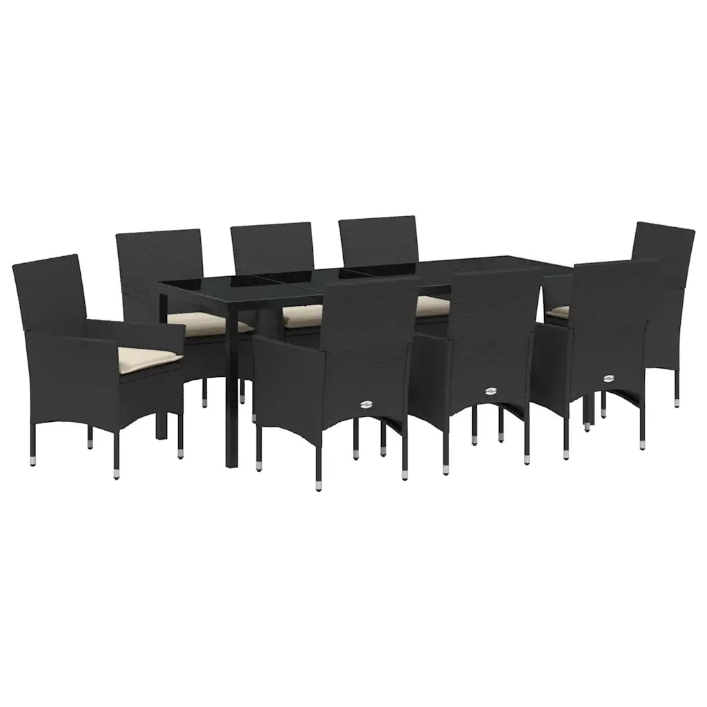 Set da Pranzo per Giardino con cuscino 9 pcs Nero polyrattan 3379771