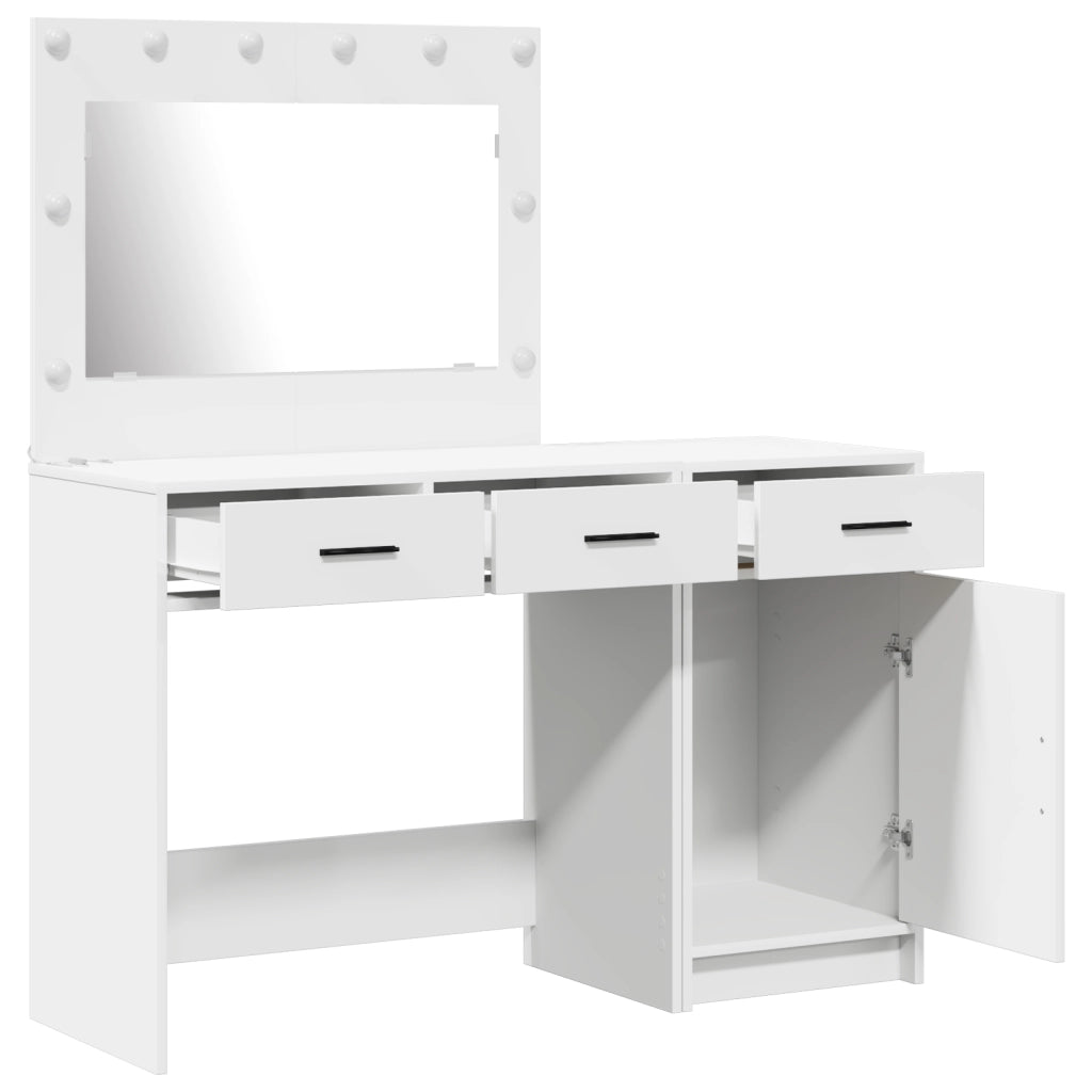 Set da Tavolo da Trucco a 2 Pezzi con LED in Legno Ingegnerizzato Bianco