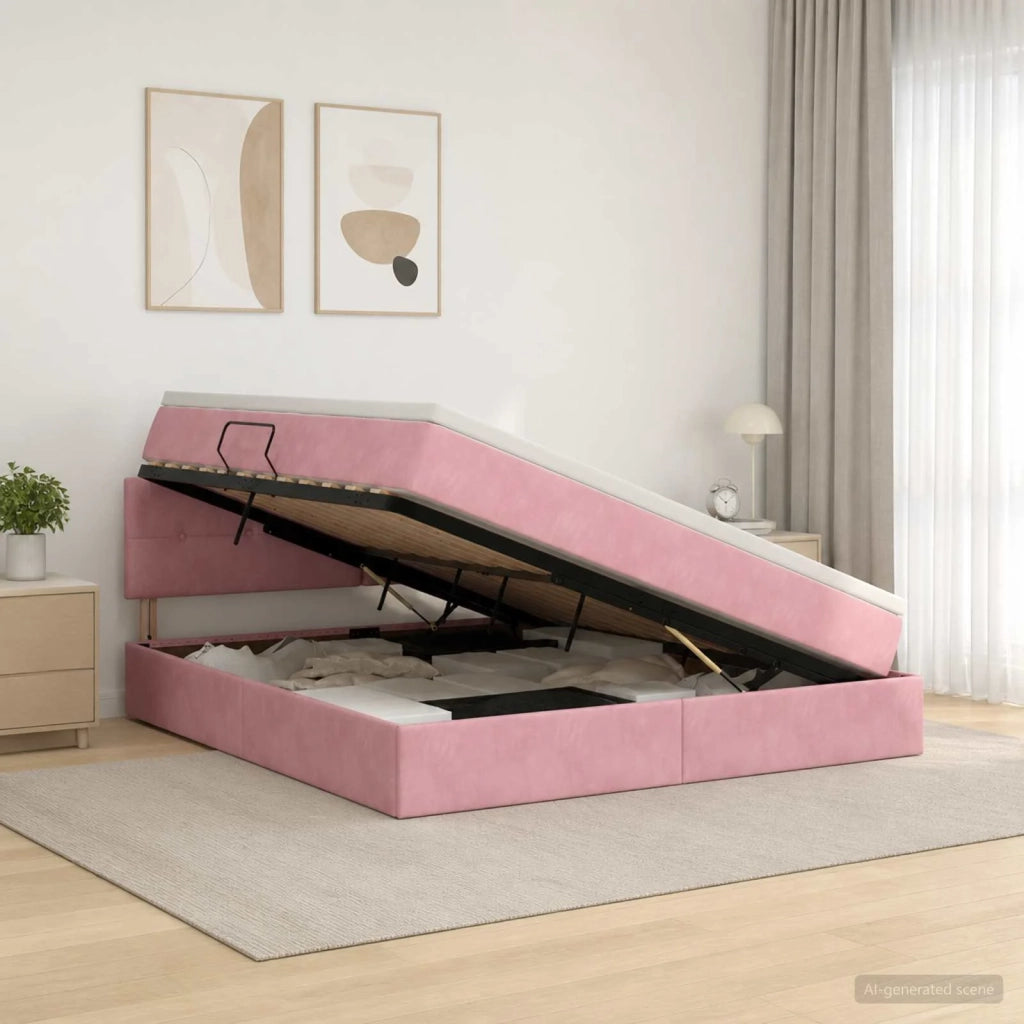 Letto con contenitore LED e materasso Rosa 160 x 200 cm Velluto 3459263