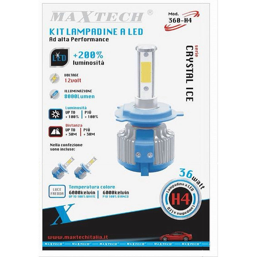 Trade Shop - Coppia Lampade Led Ricambio Auto H4 Led 8000 Lumen 6000k 12v 36w Maxtech 360-h4 -