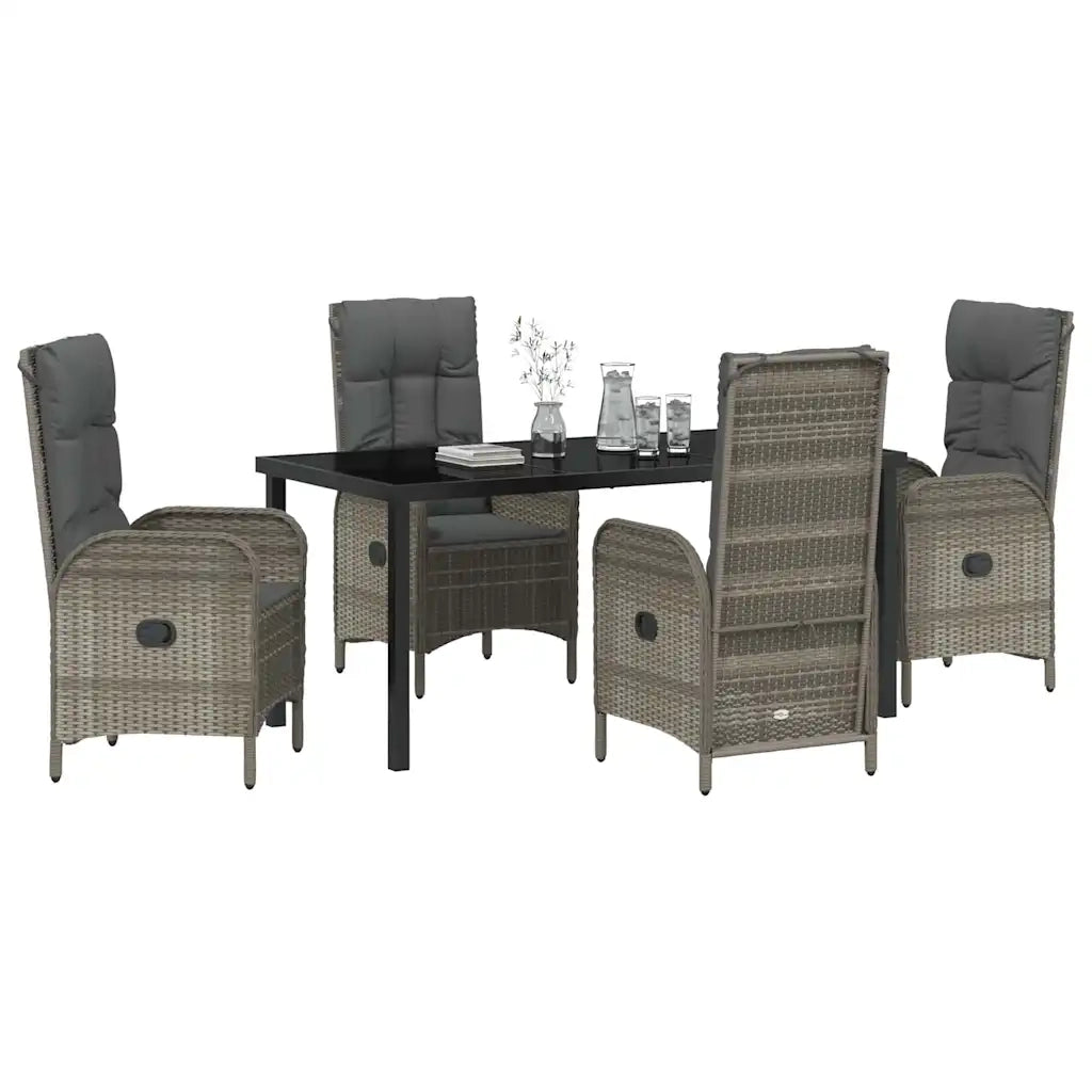 Set da Pranzo per Giardino con cuscino 5 pcs Grigio polyrattan 3380130