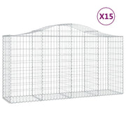 Cestini gabbioni recinzione a gabbia muro di contenimento ad arco 15 pezzi 200 x 50 x 100/120 cm ferro zincato argento 02_0040412