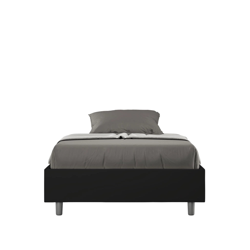 Letto 1 Piazza E Mezzo 120x200 cm con Rete e Contenitore Senza Testata Imbottito in Similpelle Azelia Nero