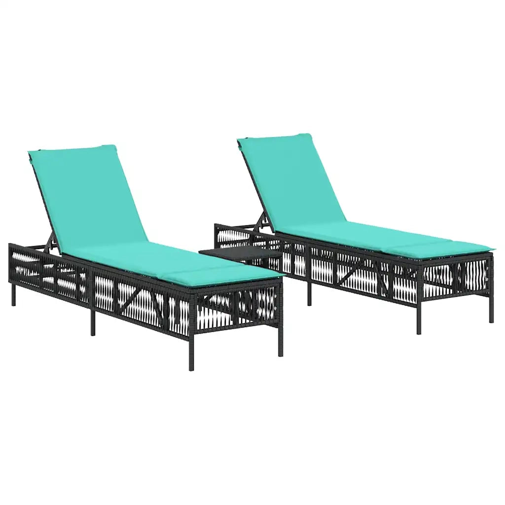 Lettini prendisole 2 pz con Tavolino in Polyrattan Nero 4002754