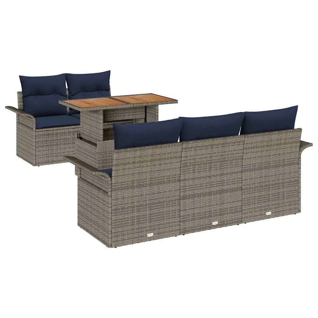 Set Divano da Giardino 6 pcs Grigio Poly Rattan