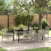 Set da Pranzo da Giardino da 7 Pezzi con Cuscini Grigio Chiaro Polyrattan