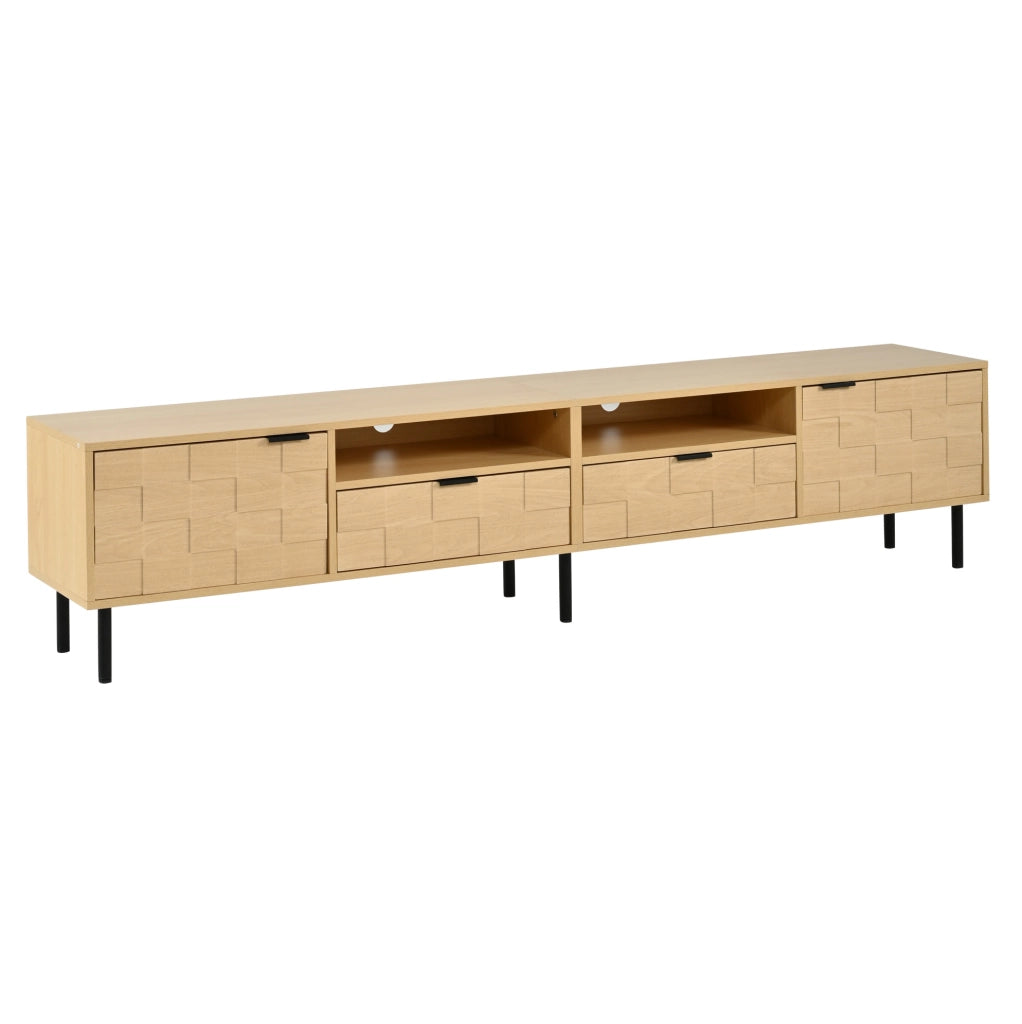 Mobile TV 200 cm con 2 ante, 2 cassetti e ripiani aperti in MDF e truciolare naturale