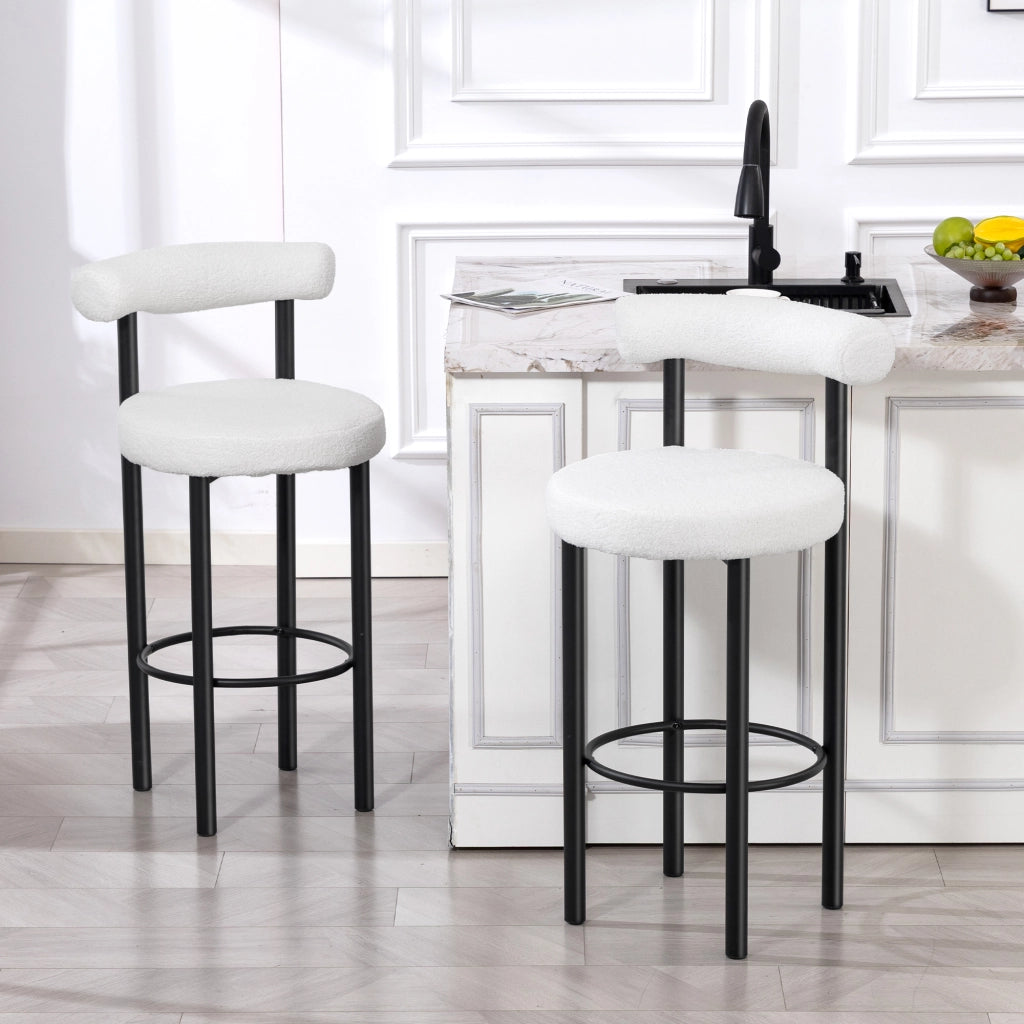 Sgabelli da Bar ¨C Zephmum ¨C Tessuto Bouclette Bianco 50x52.5x98cm