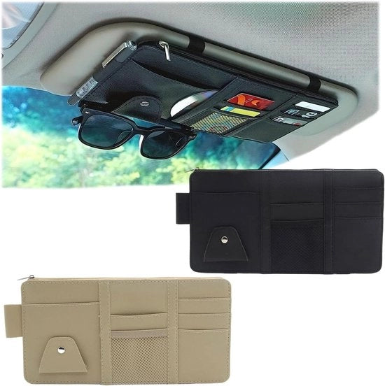 Organizzatore per auto con zanzariera - Tas per zanzariera con custodia per occhiali da sole e portafoglio - Dimensioni 29 x 15 cm - Nero + Beige