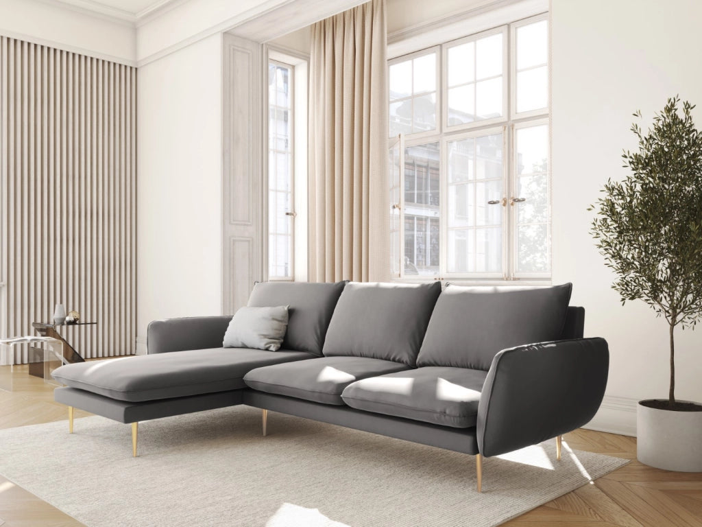 Cosmopolitan Design - Divano angolare sinistro "Vienna" 5 posti in velluto grigio chiaro 