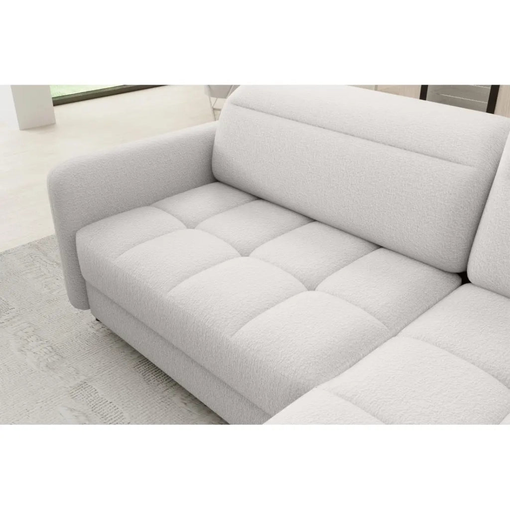 Divano ad angolo destro convertibile BARNEA 208 cm bianco chenille con contenitore