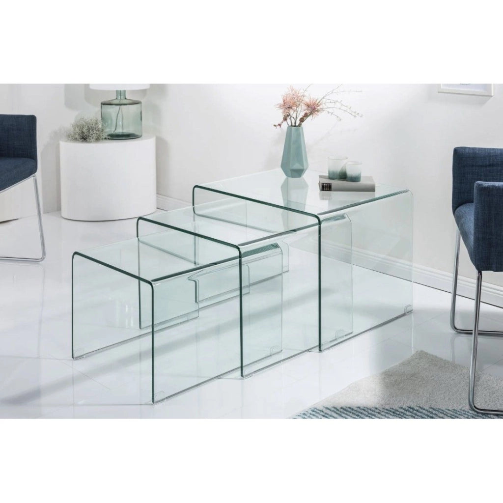 Tavolini impilabili HOLOW – Set di 3 tavolini bassi design in vetro temperato