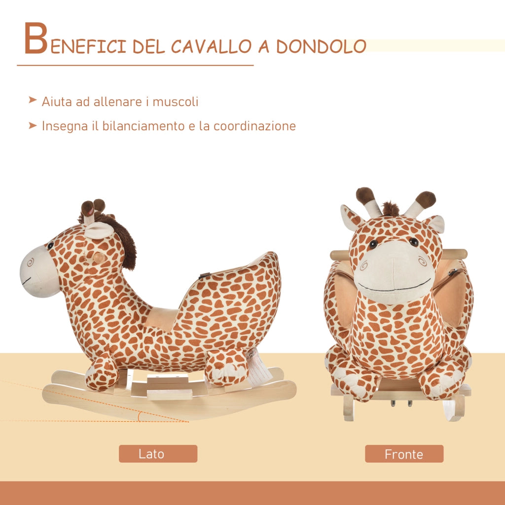 Cavallo a Dondolo Giraffa in Legno per Bambini ¨C ZephMum ¨C Naturale 60x33x45