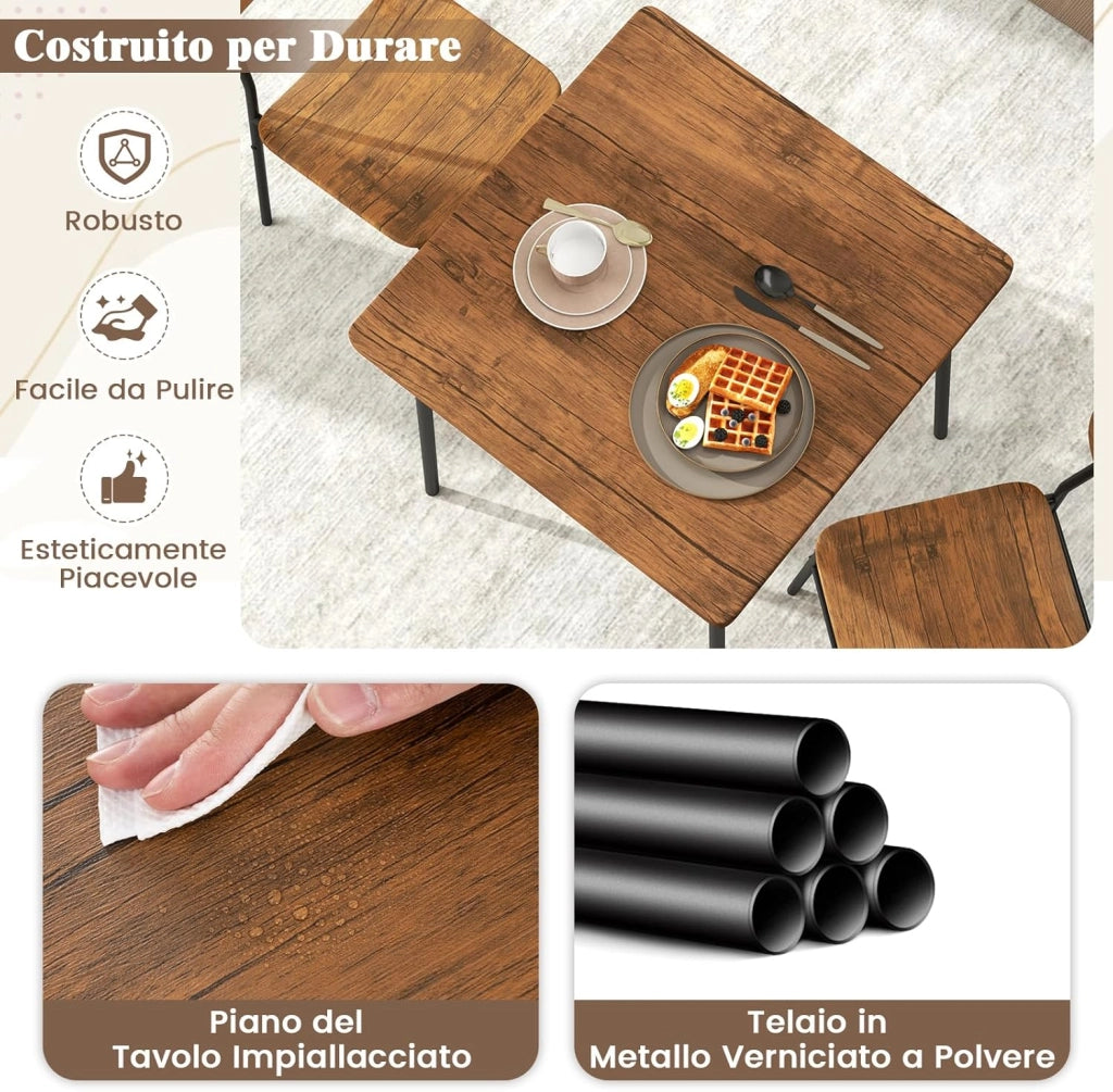 Set Mobili da Bar Tavolo e 2 Sedie, Tavolino Quadrato con Scaffale di Stoccaggio, Tavolo Birreria con 2 Seide per Balcone, Sala da Pranzo, Cucina e Ristorante (Marrone)