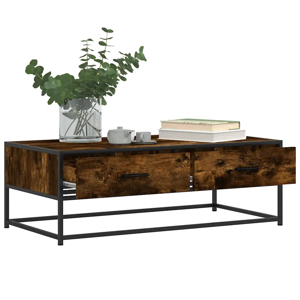 Tavolino Salotto Rovere Fumo 100x50x35 cm Multistrato e Metallo 848781