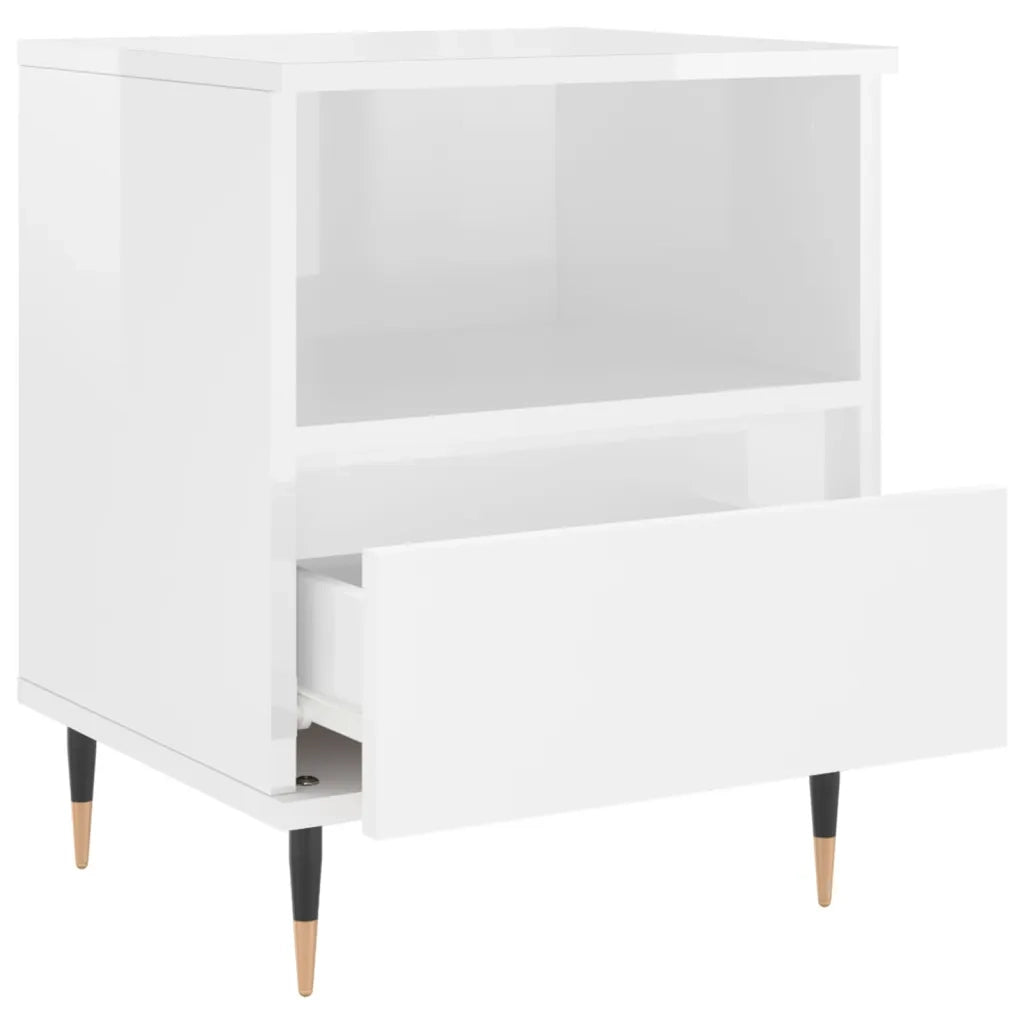 Set di 2 Comodini | Armadio da Notte | Mobiletto da notte Bianco Lucido 40x35x50 cm in Legno Multistrato