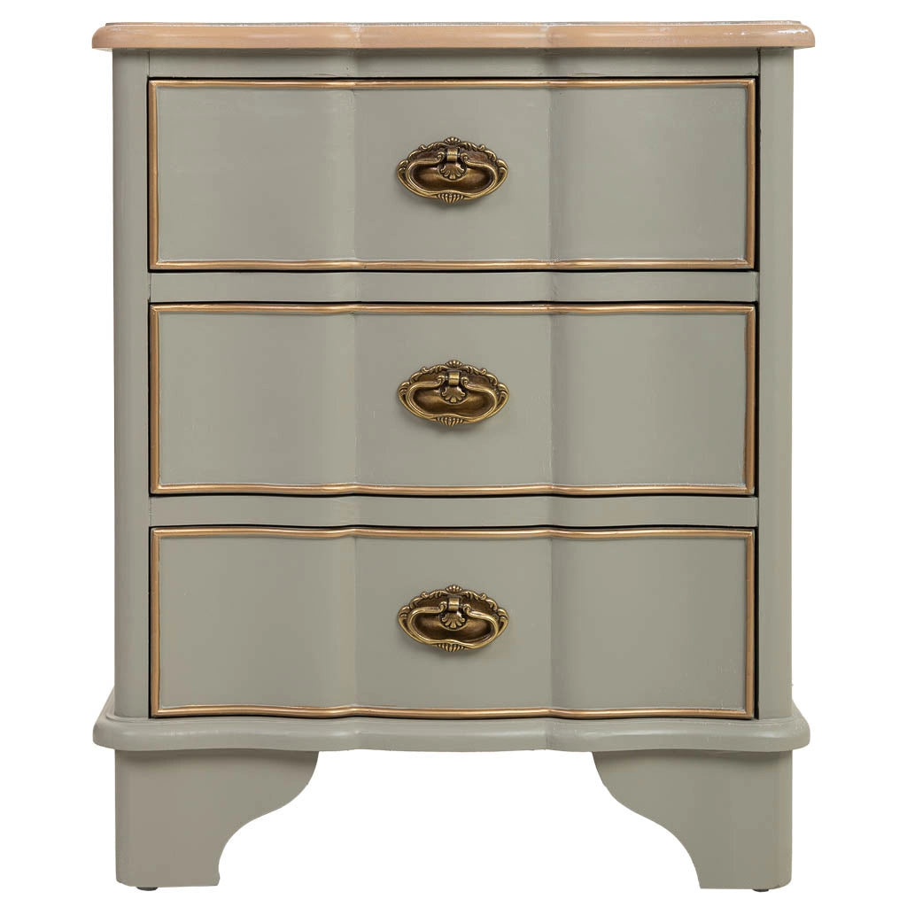 Tavolo in legno laccato verde invecchiato con 3 cassetti 50x35x60