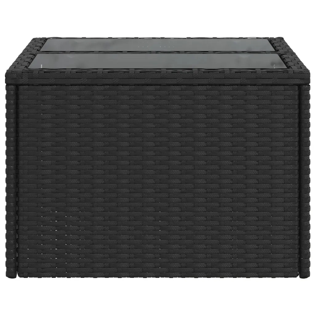 Tavolo da Giardino-Tavolo da esterno con piano in vetro nero 55x55x37 cm in polyrattan