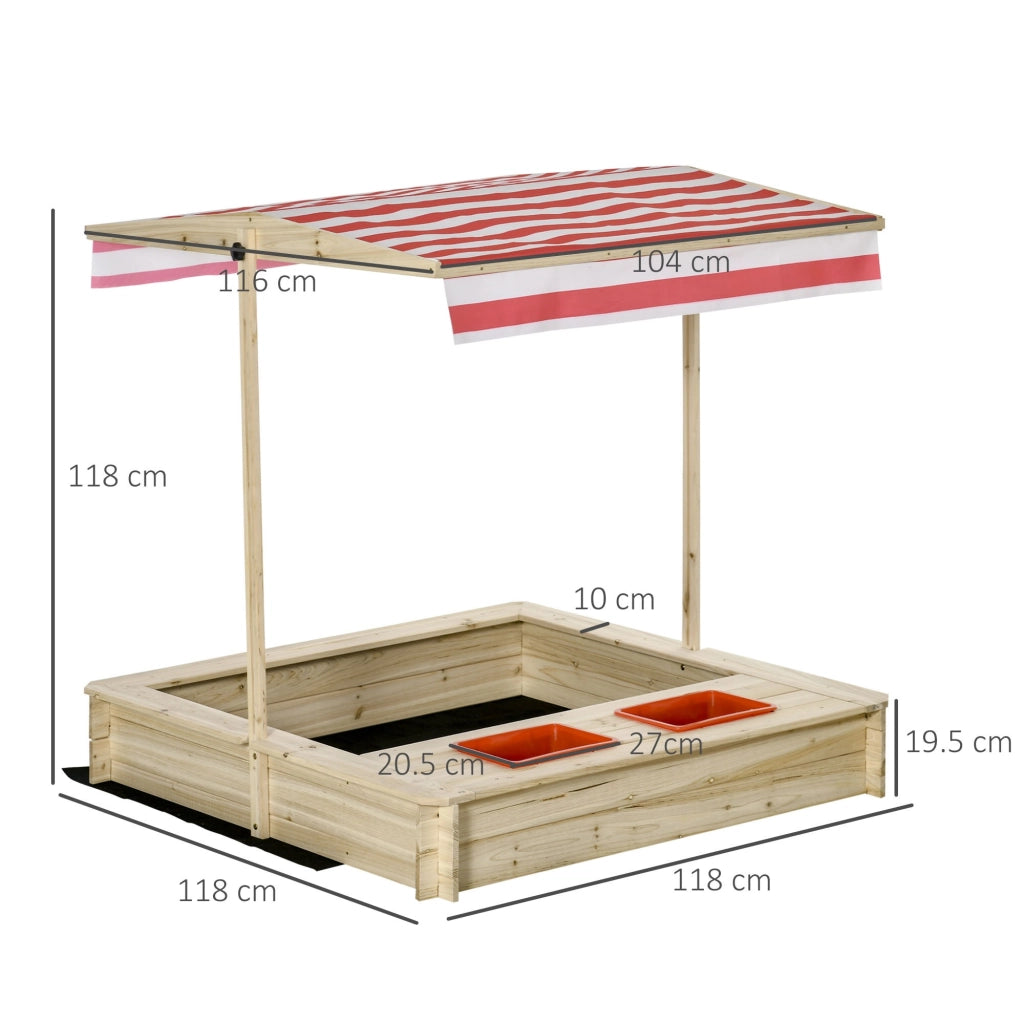 EasyComfort Sabbiera per Bambini 3-8 Anni con Tettuccio Regolabile, in Legno di Abete e Poliestere, 118x118x118 cm