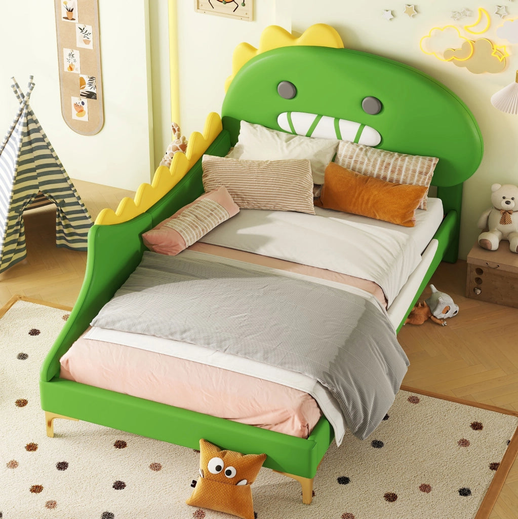 Letto singolo per bambini dinosauro verde 90x200 cm
