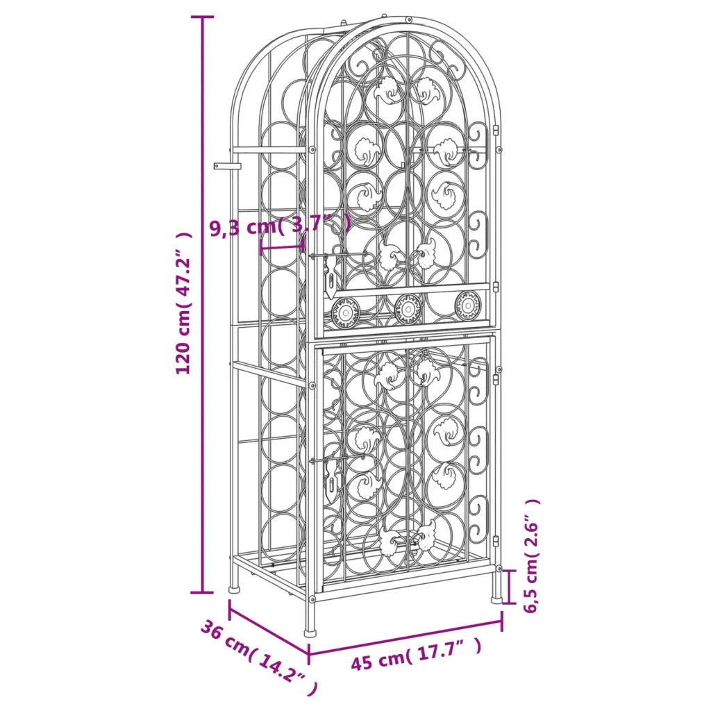 Portavini da 41 Bottiglie Nero 45x36x120cm in Ferro Battuto 358370