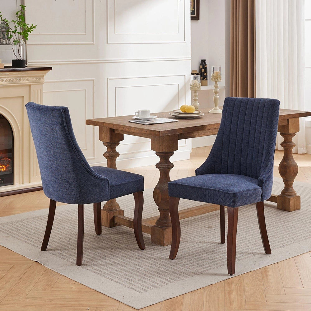 Set 2 sedie Channel - Xylo - tessuto floqué blu gambe legno curvate