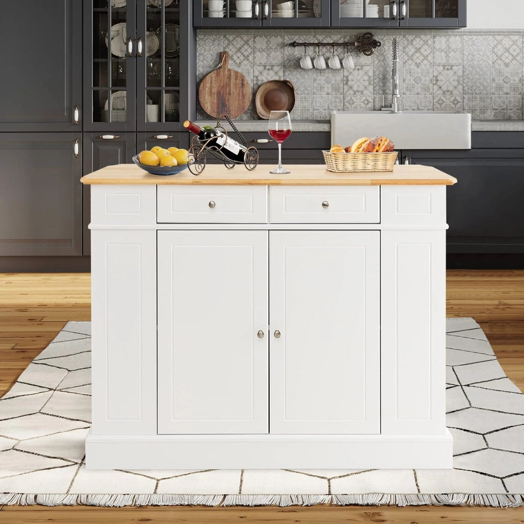 Armadietto da cucina con piano di lavoro espandibile, isola della cucina, in legno, credenza per sala da pranzo, con cassetti, armadio e scaffalatura, 120 x 61 x 92 cm (Bianco)