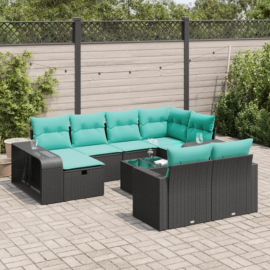 Set Divani da Giardino 11 pz con Cuscini in Polyrattan Nero 3326071