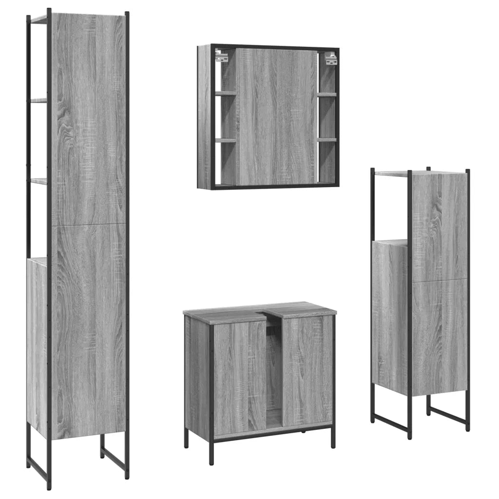 Set Mobili da Bagno | Armadio da bagno 4 pz Grigio Sonoma in Legno Multistrato