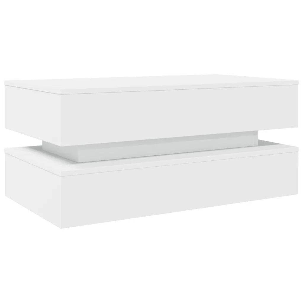 Tavolino da Soggiorno con Luci LED Bianco 90x50x40 cm