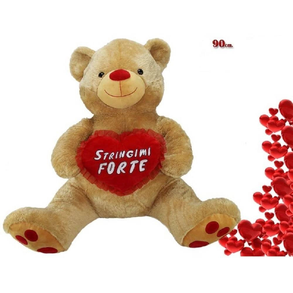 Trade Shop - Orso Peluche 90 Cm Con Cuore Stringimi Forte Orsacchiotto San Valentino 96255 -