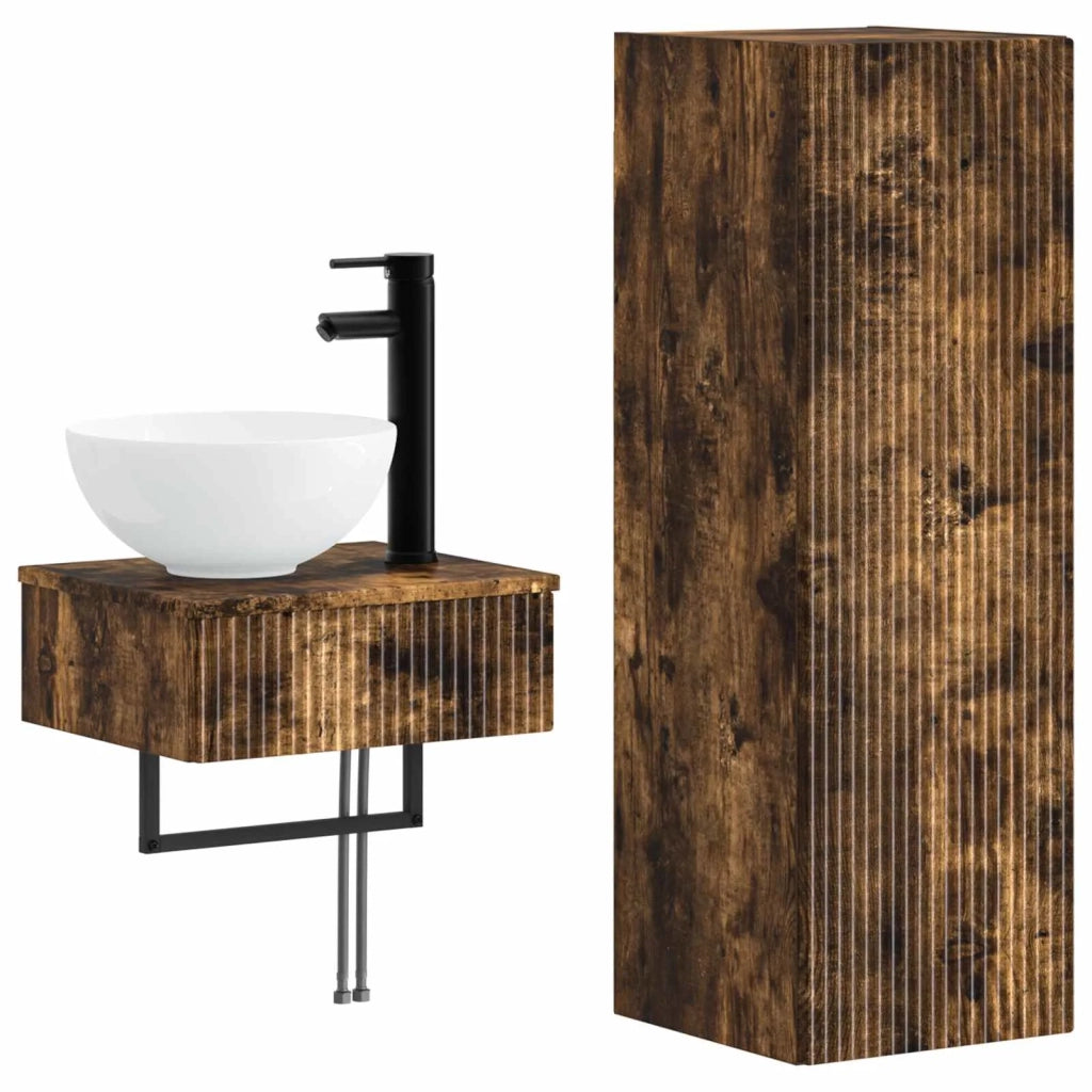 Set di mobili per il bagno 2 pz Rovere Fumo 33 x 34,5 x 100 cm 3406098