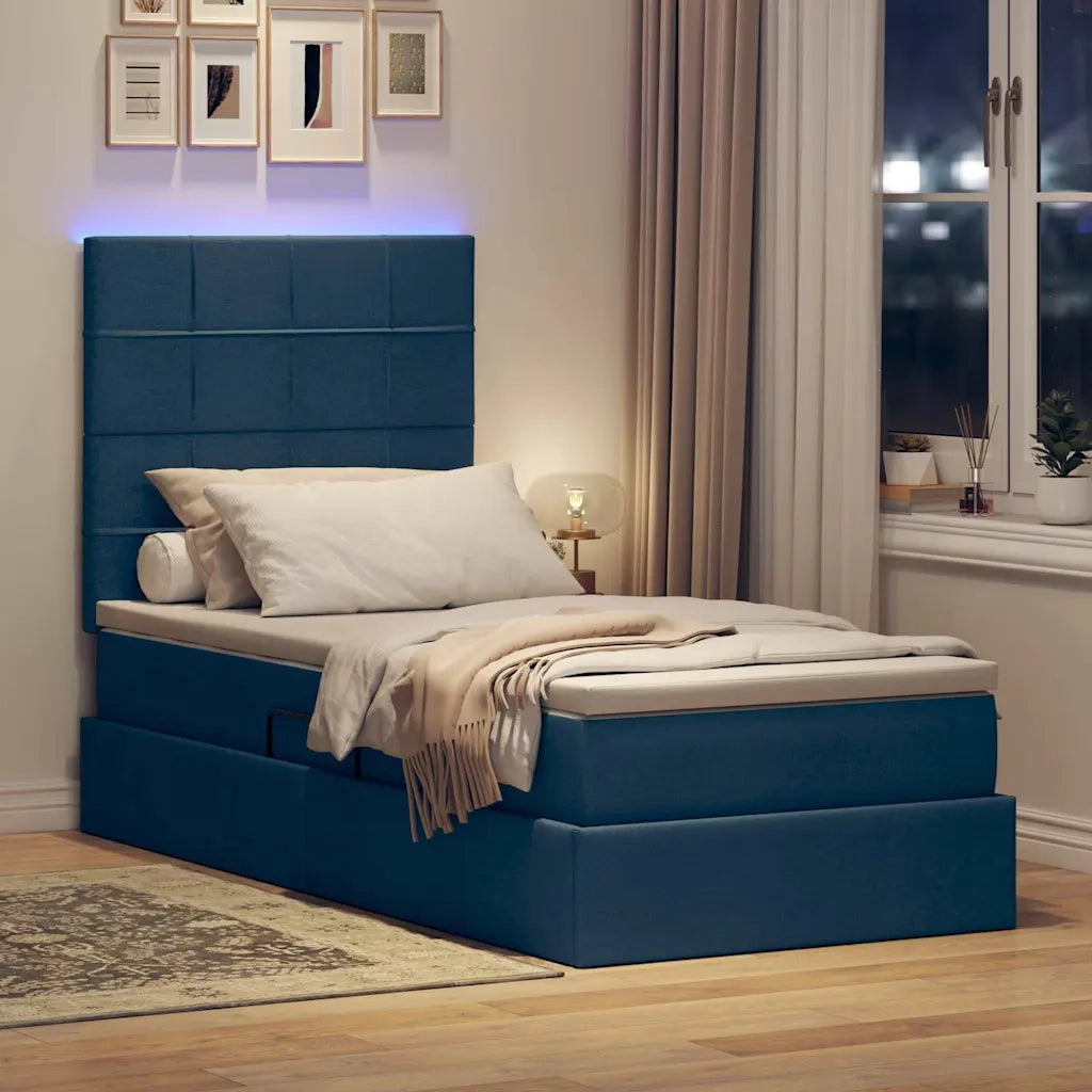 Letto con contenitore e LED con led Blu 100 x 200 cm Poliestere