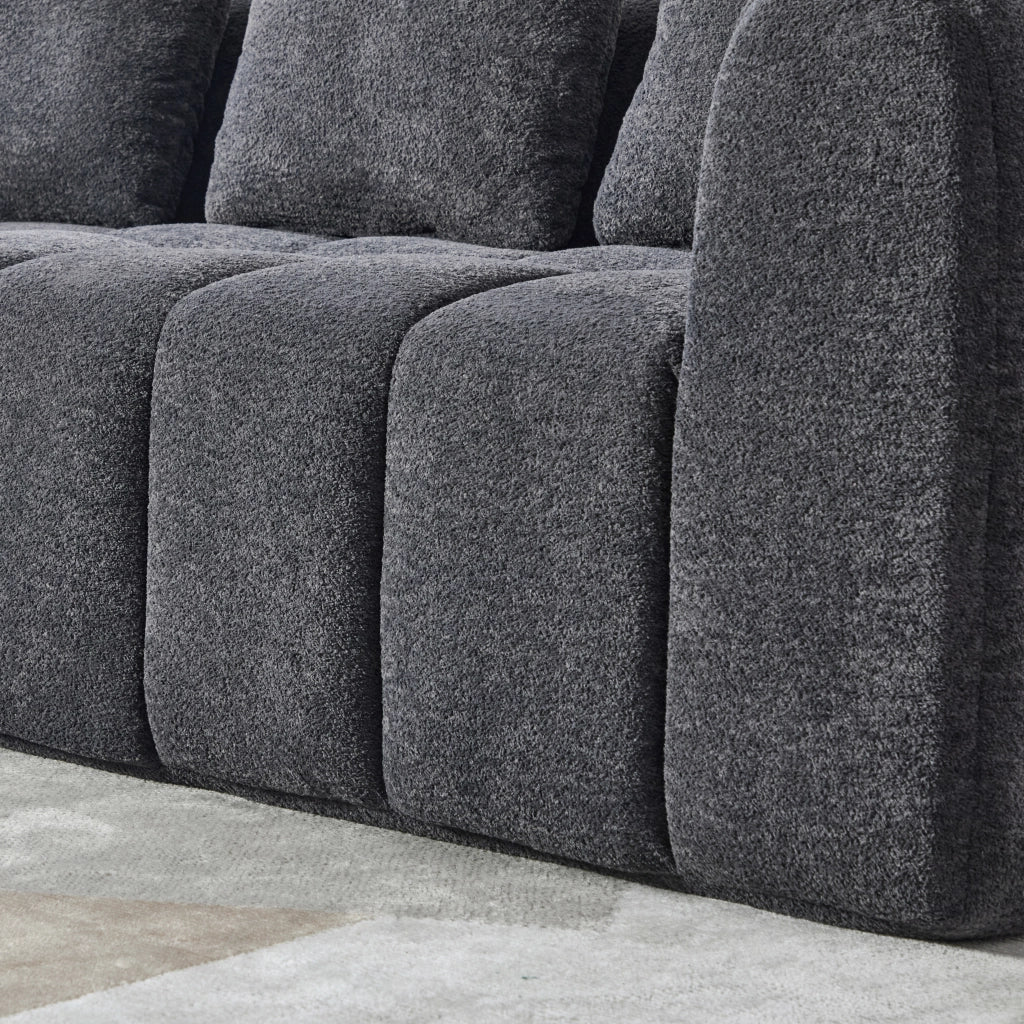Divano angolare modulare 2 pezzi con assise profonda e schiuma ad alta densità in tessuto velluto grigio scuro