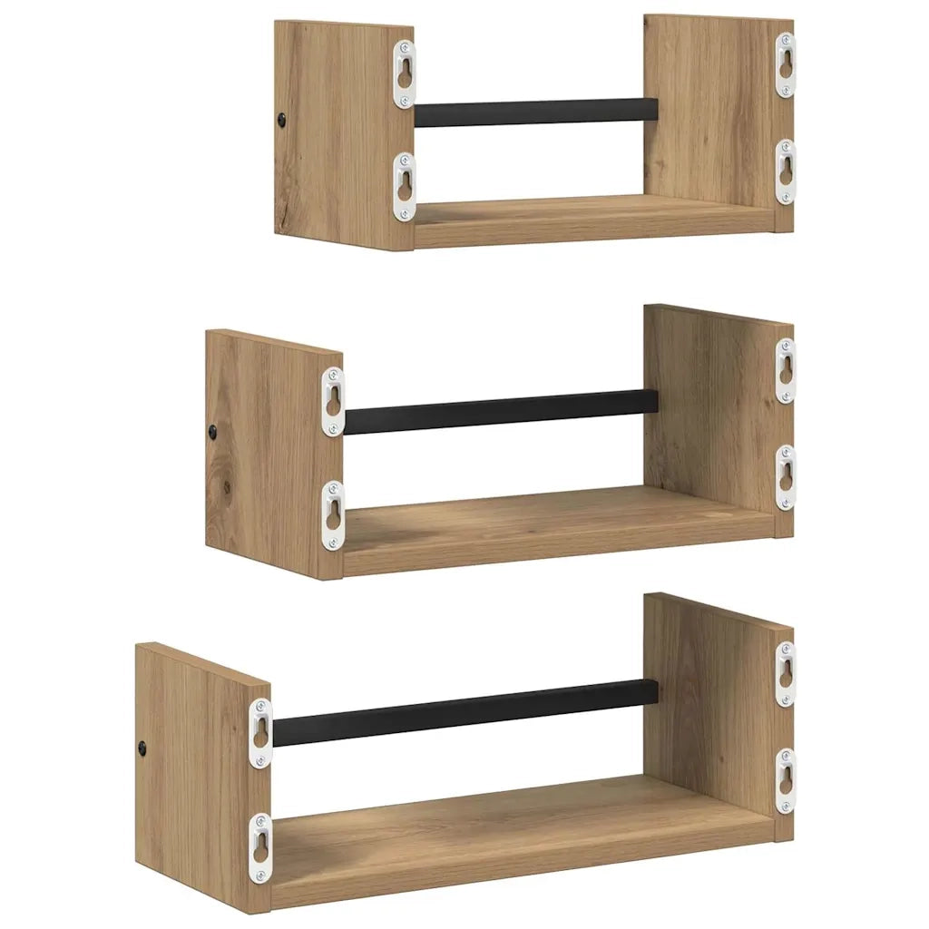 Set mensole da parete 3 pcs Rovere artigianale 40x16x14cm 882788