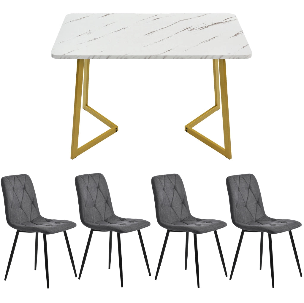 Set da pranzo 117x68x75 cm con 4 sedie in MDF; metallo e tessuto di lino grigio