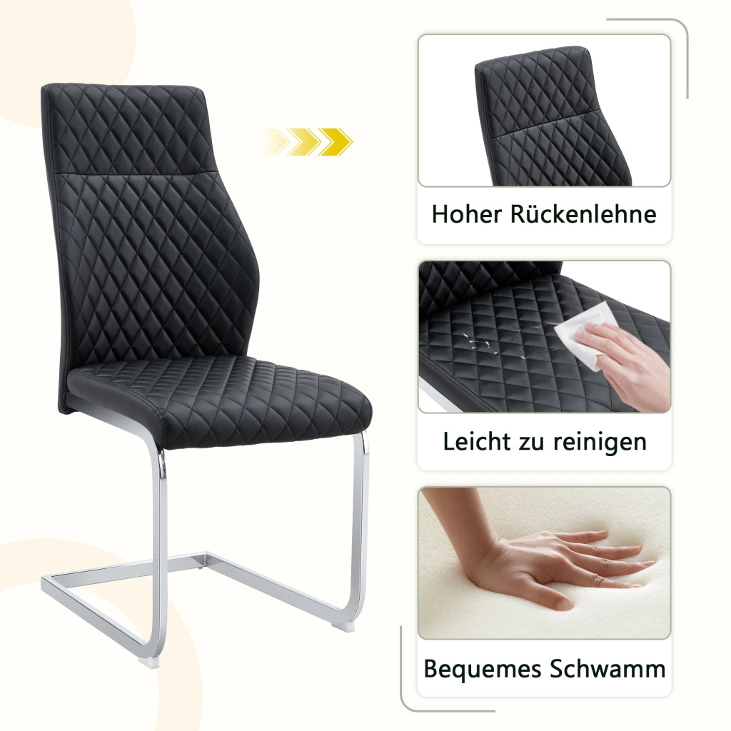SEDIA da pranzo set 2 pezzi schienale alto 100 cm in PU nero e metallo argento