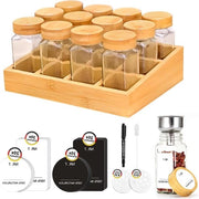 Kruidenrek per Bamboe per la Cucina - 12 Ciotole per Erbe Vacanti con Etichette - Design Angolato con Cornice