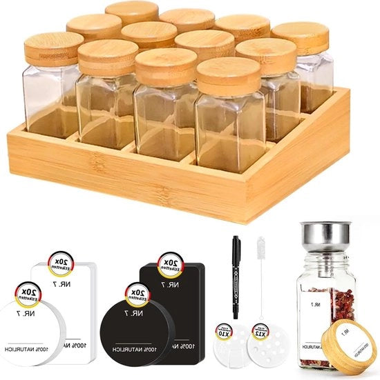 Kruidenrek per Bamboe per la Cucina - 12 Ciotole per Erbe Vacanti con Etichette - Design Angolato con Cornice